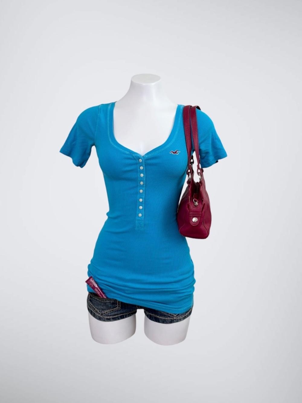 Early 2000s Hollister Turquoise Longline Ribbed Henley Top
